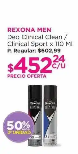 Punto de Salud Rexona men deo clinical clean clinical sport 50% dto en 2° unidad oferta