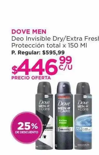 Punto de Salud Dove men deo invisible dry extra fresh protección total 25% de descuento oferta