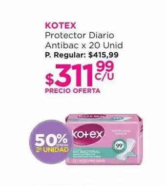 Punto de Salud Kotex protector diario antibac 50% dto en 2° unidad oferta