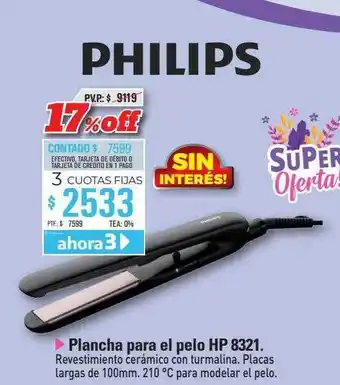 Philips plancha para el pelo hp 8321