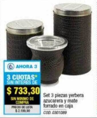Rio Shop Deco Set 3 piezas yerbera azucarera y mate forrado en caja oferta