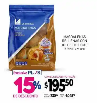 La Anonima Magdalenas rellenas con dulce de leche oferta