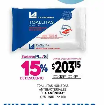 La Anonima Toallitas húmedas antibacteriales oferta