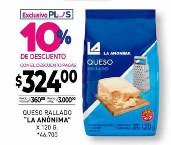 La Anonima Queso rallado oferta