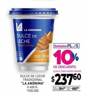 La Anonima Dulce de leche tradicional oferta