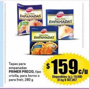 Cooperativa Obrera Tapas para empanadas primer precio tipo criolla para horno o para freír oferta