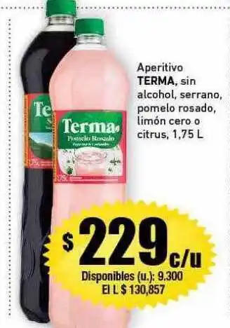 Cooperativa Obrera Aperitivo terma sin alcohol serrano pomelo rosado limón cero o citrus oferta