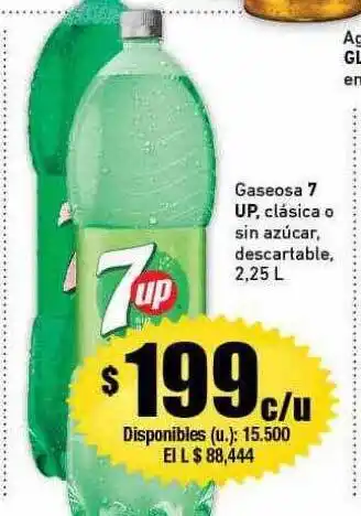 Cooperativa Obrera Gaseosa 7 up clásica o sin azúcar descartable oferta