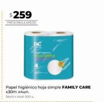 Disco Papel Higiénico hoja simple Family Care x30m x4un oferta