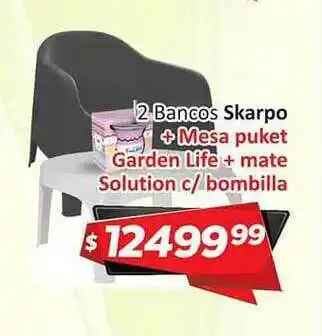 Gomez Pardo 2 Bancos Skarpo + Mesa Puket Garden Life + Mate Solution C Bombilla oferta