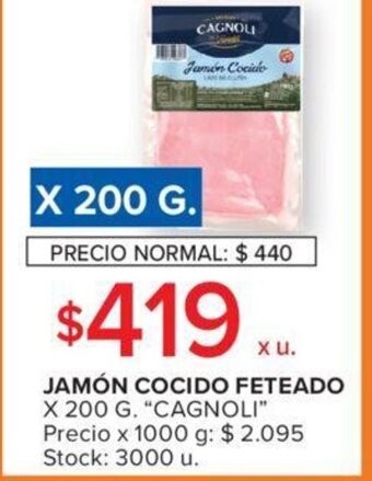 Carrefour Jamón Cocido Feteado x 200g Cagnoli oferta