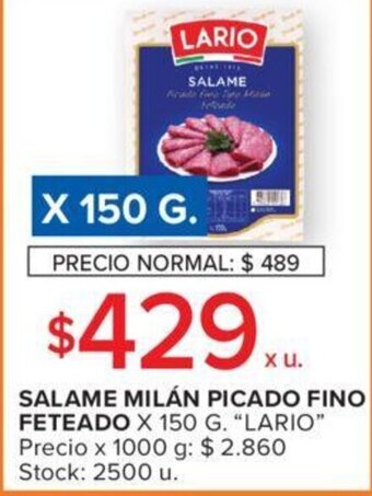 Carrefour Salame Milán Picado Fino Feteado x 150g Lario oferta