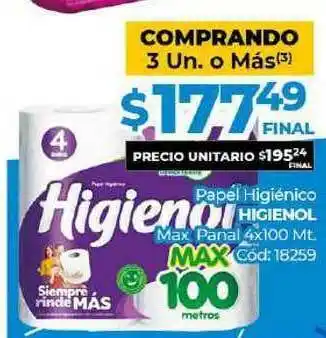 Diarco Higienol Papel Higiénico Max Panal 4 x 100 Mt. oferta