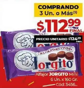 Diarco Alfajor Jorgito Mini 6 un x 160gr. oferta