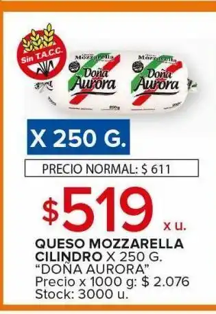 Carrefour Queso mozzarella cilindro doña aurora x 250g oferta