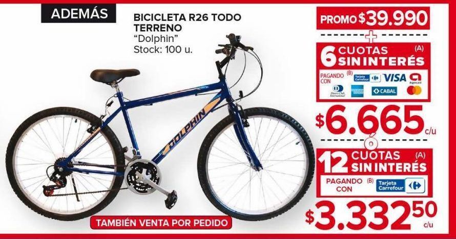 Bicicleta r26 todo terreno dolphin oferta en Carrefour