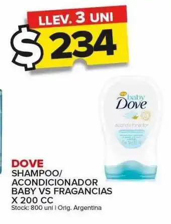 Carrefour Maxi Dove shampoo- acondicionador baby vs frangancias x 200 cc oferta