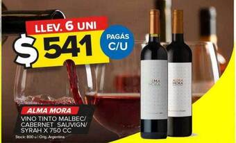 Carrefour Maxi Alma mora vino tinto malbec-cabernet sauvign-syrah x 750 cc oferta