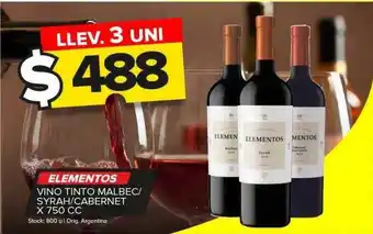 Carrefour Maxi Elementos vino tinto malbec- syrah-cabernet x 750 cc oferta