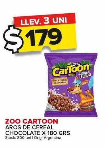 Carrefour Maxi Zoo cartoon aros de cereal chocolate x 180 grs oferta