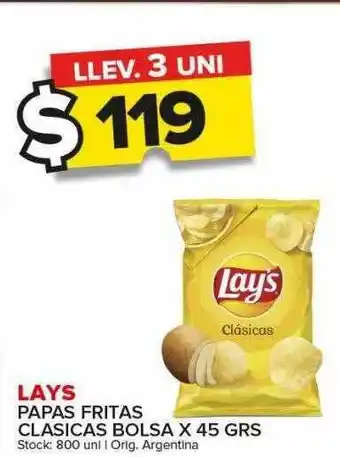 Carrefour Maxi Lays papas fritas clasicas bolsa x 45 grs oferta