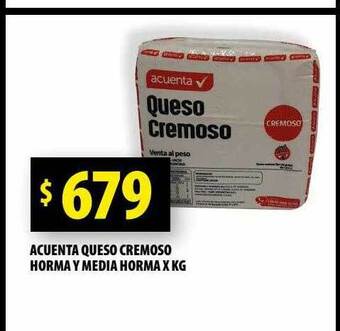Punto Mayorista Acuenta queso cremoso horma y media horma x kg oferta