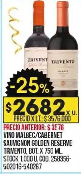 Coto Vino malbec cabernet sauvignon golden reserve trivento oferta