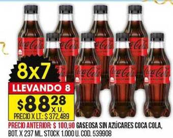 Coto Gaseosa sin azucares coca cola oferta