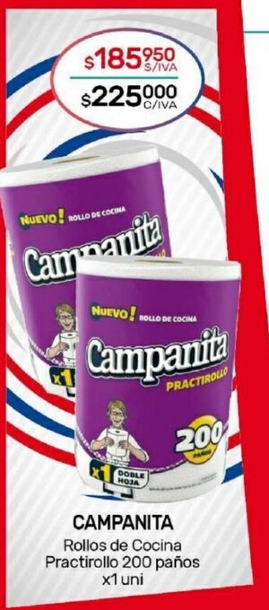Nini Mayorista Campanita Rollos de Cocina Practirollo 200 Paños x 1 uni oferta