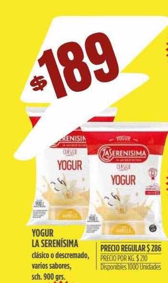Supermercados Vea Yogur la serenísima clásico o descremado varios sabores sch. 900 grs oferta