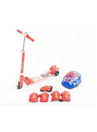 El Mundo del Juguete Monopatin dos ruedas traseras con luz y set de proteccion spiderman oferta