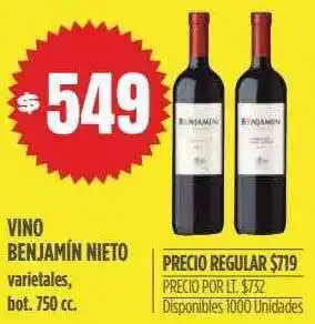 Supermercados Vea Vino benjamín nieto varietales bot. 750 cc oferta