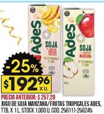 Coto Jugo de soja manzana frutas tropicales ades oferta