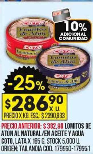Coto Lomitos de atún al natural en aceite y agua coto oferta