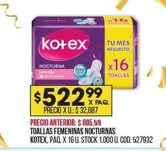 Coto Toallas femeninas nocturnas kotex oferta