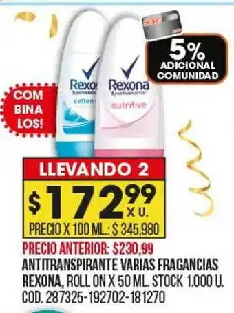 Coto Antitranspirante varias fragancias rexona oferta