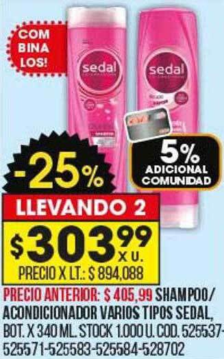 Coto Shampoo acondicionador varios tipos sedal oferta