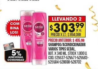 Coto Shampoo acondicionador varios tipos sedal oferta