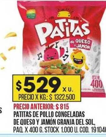 Coto Patitas de pollo congeladas de queso y jamón granja del sol oferta