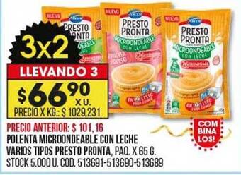 Coto Polenta microondeable con leche varios tipos presto pronta oferta