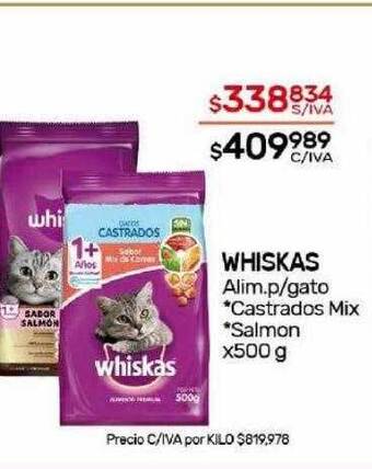 Nini Mayorista Whiskas alim p gato castrados mix salmon oferta