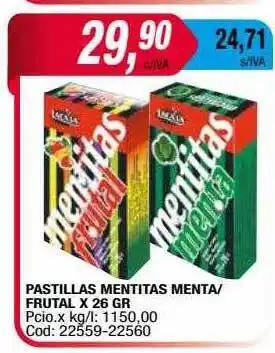 Maxiconsumo Pastillas mentita menta-frutal x 26 gr oferta