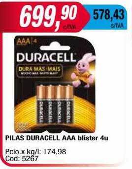 Maxiconsumo Pilas duracell aaa blister 4u oferta