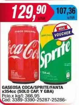 Maxiconsumo Gaseosa coca-sprite-fanta x354cc solo cap. y gba oferta