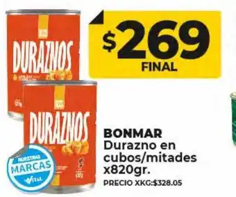 Supermayorista Vital Bonmar durazno en cubos mitades oferta