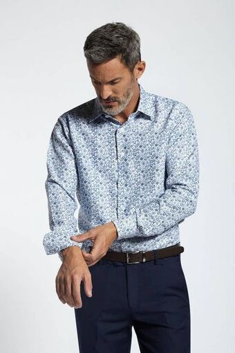 Macowens Camisa de vestir estampada blanca oferta