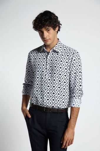 Macowens Camisa de vestir estampada azul marino oferta
