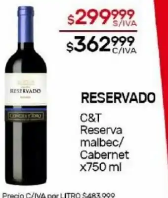 Nini Mayorista Reservado C&T Reserva Malbec/Cabernet x 750ml oferta