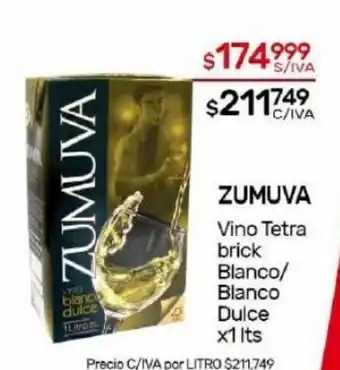 Nini Mayorista Zumuva Vino Tetra Brick Blanco/Blaco Dulce x 1lts oferta
