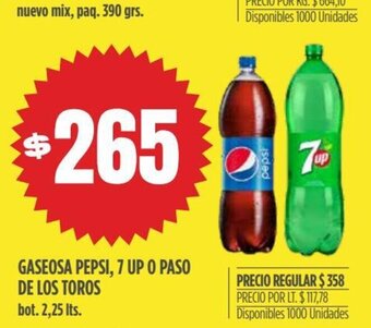 Supermercados Vea Gaseosa Pepsi, 7 Up o Paso De Los Toros oferta
